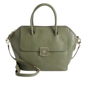 $598 TORY BURCH‎ Clara Satchel Crossbody Bag Olive Green Leather Designer Purse